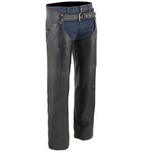 NWT Event Leather EL1101 Men's Classic Black Leather Chaps with Jean Pockets